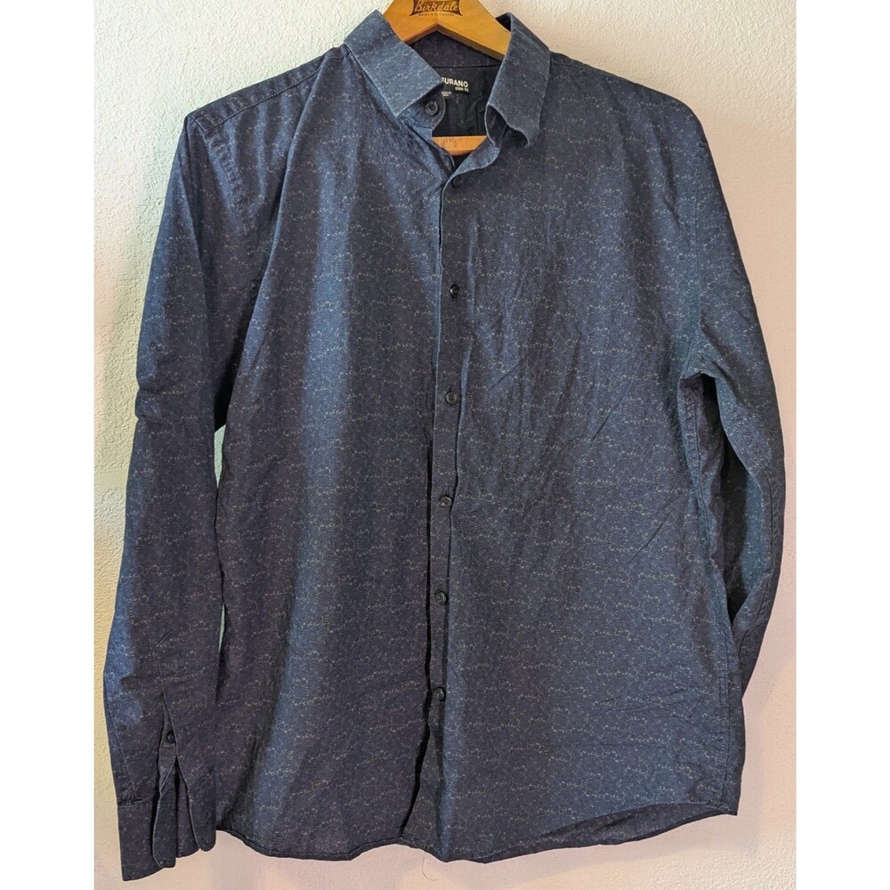 Murano Men's Size XL Slim Fit Button Up Blue Floral Long Sleeve (216m)